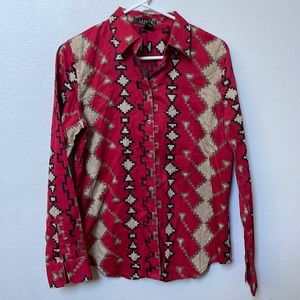 Ralph Lauren Aztec print western button down top southwest